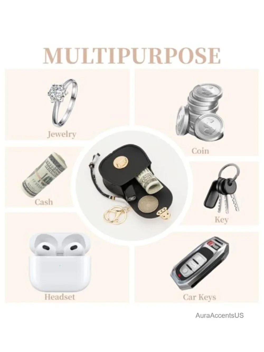 Mini Backpack Keychain PU Leather Coin Purse Snap Button Small Change Pouch